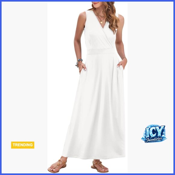 Dresses & Skirts - Polyester Spandex Maxi Dress with Pockets V-Neck Sleeveless Wrap